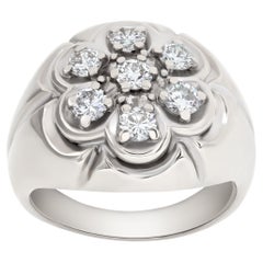 Cluster Diamond Ring in 14k White Gold with App 1 Cts in Round Diamonds