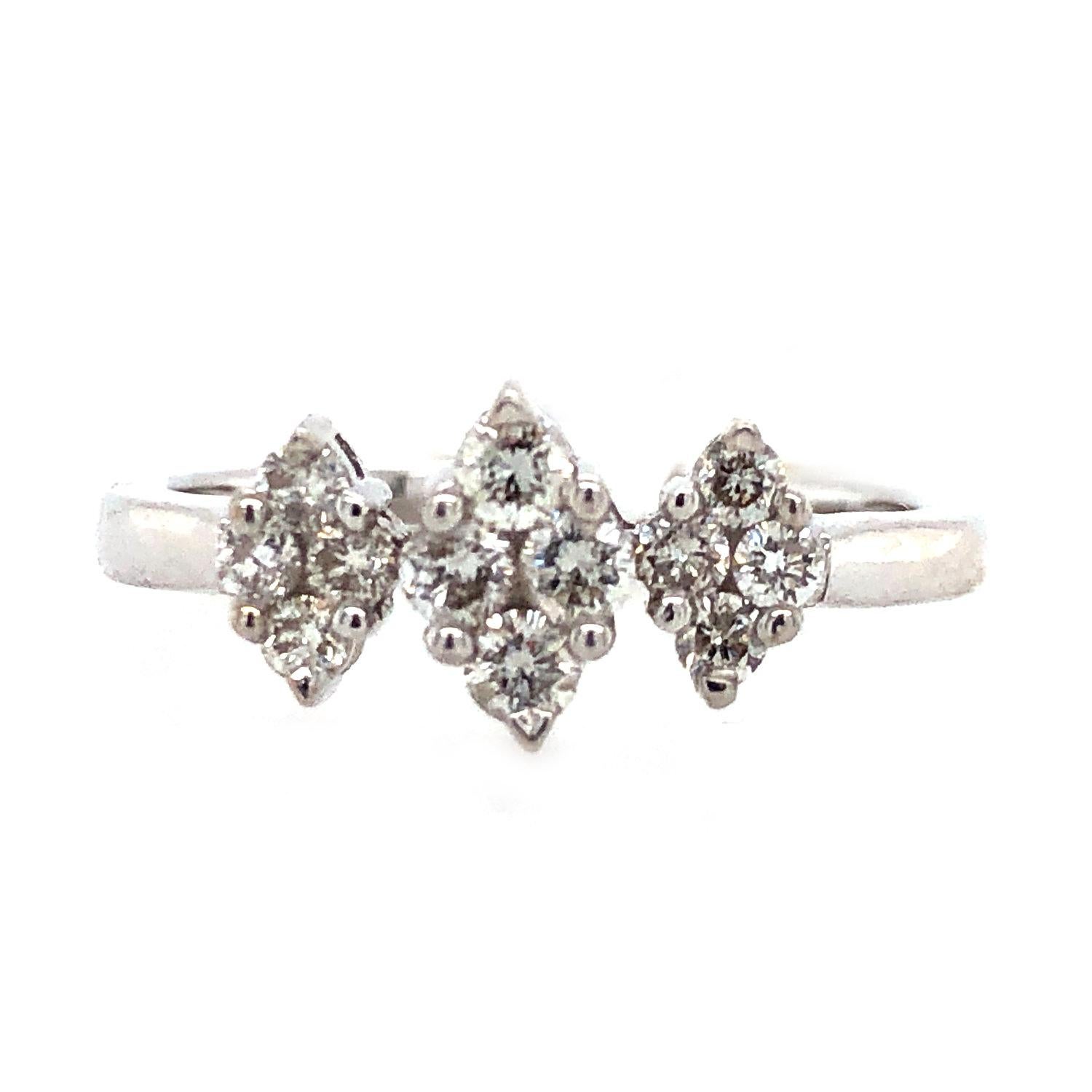 Artisan Cluster Diamond Ring Made In 18k White Gold For Sale