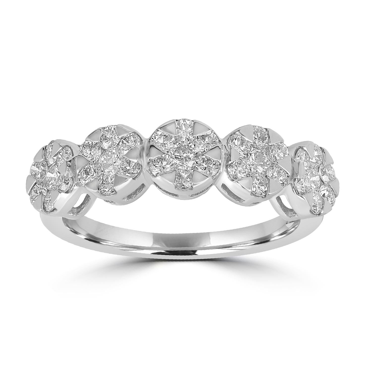 Cluster Diamant Solitär Band Ring aus 18kt Weißgold (Art déco) im Angebot