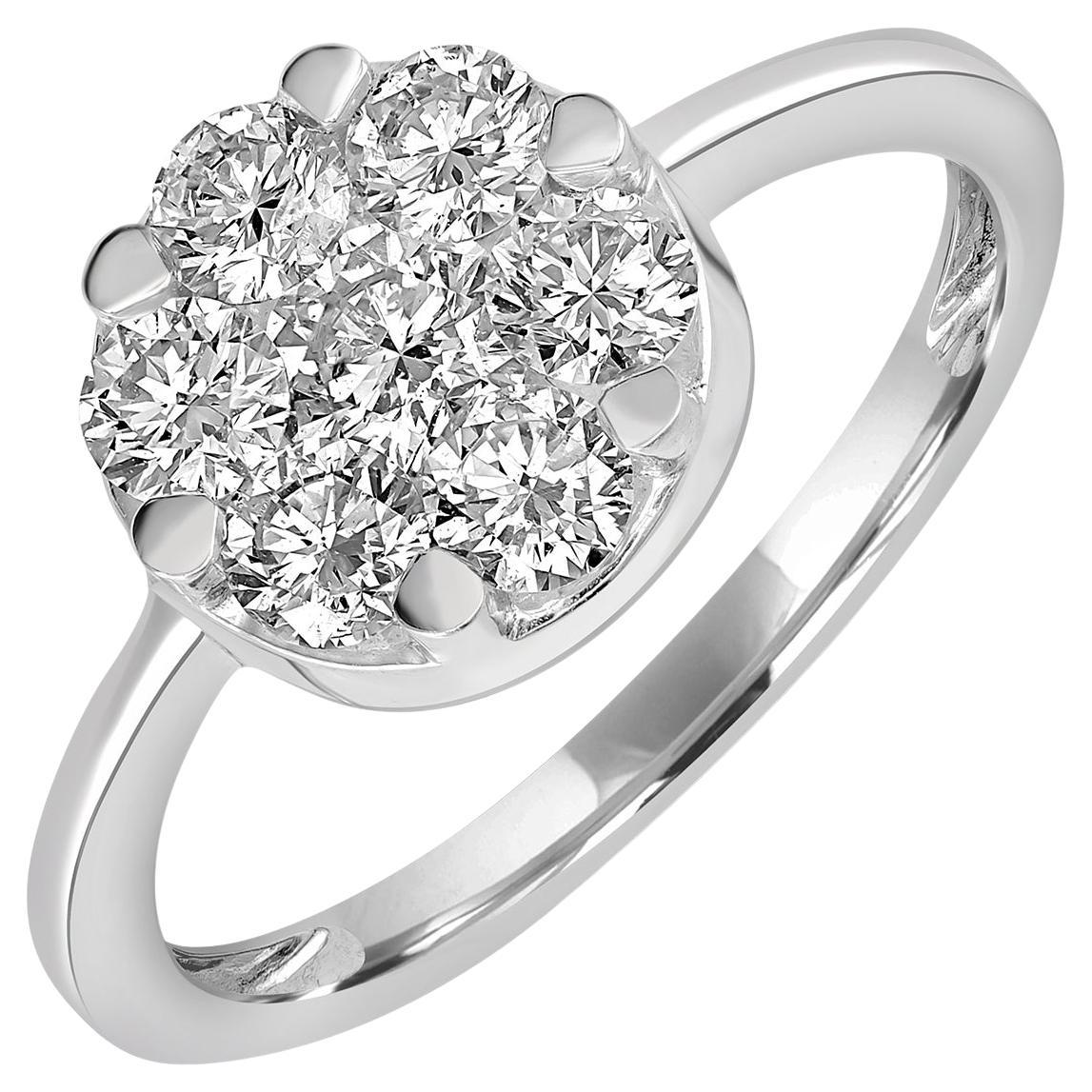 Anello a fascia con solitario di diamanti a grappolo in oro bianco 18 carati in vendita