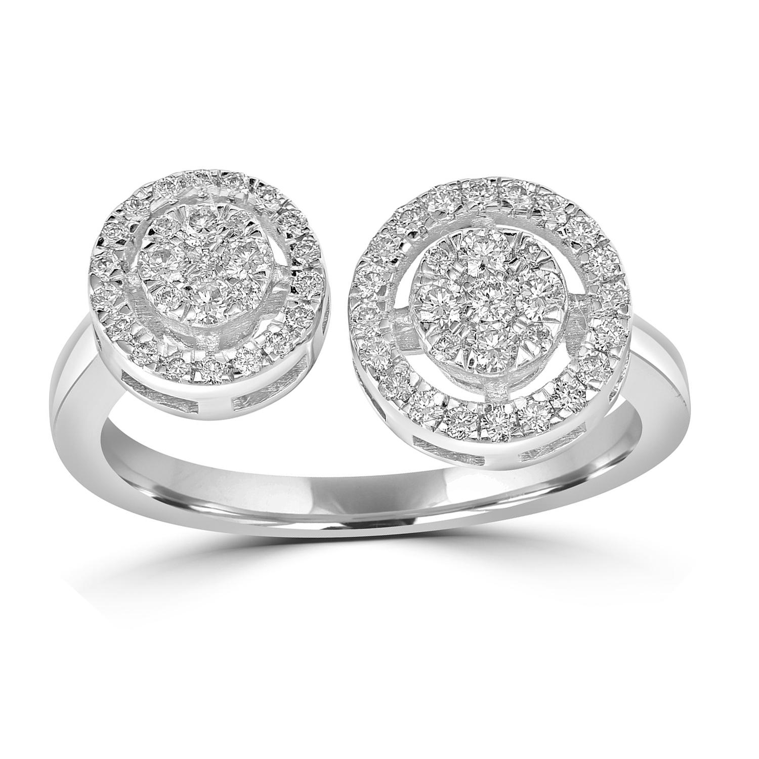 Anillo solitario de diamantes en racimo entre los dedos de oro blanco de 18 quilates Art Decó en venta