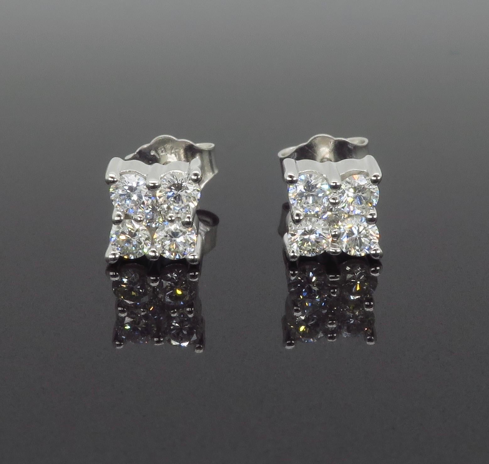 Cluster Diamond Stud Earrings In New Condition For Sale In Webster, NY