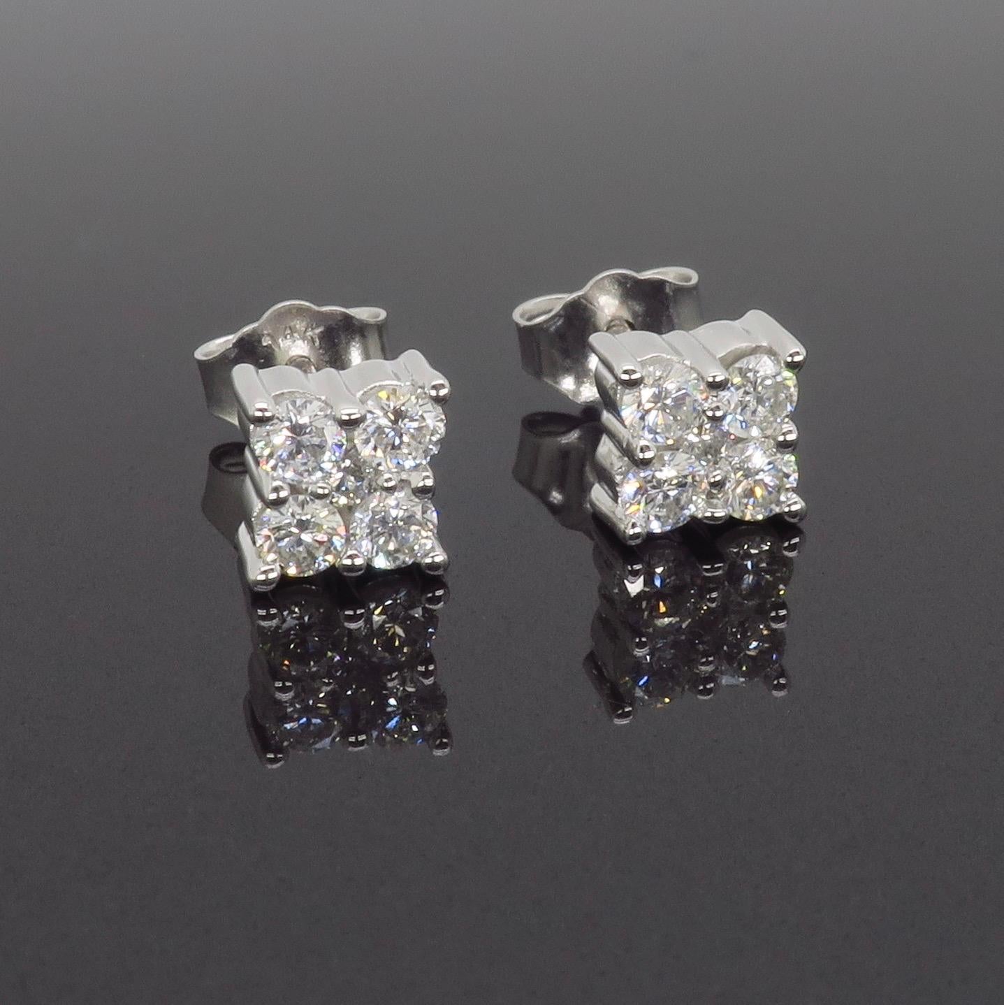 Women's or Men's Cluster Diamond Stud Earrings For Sale