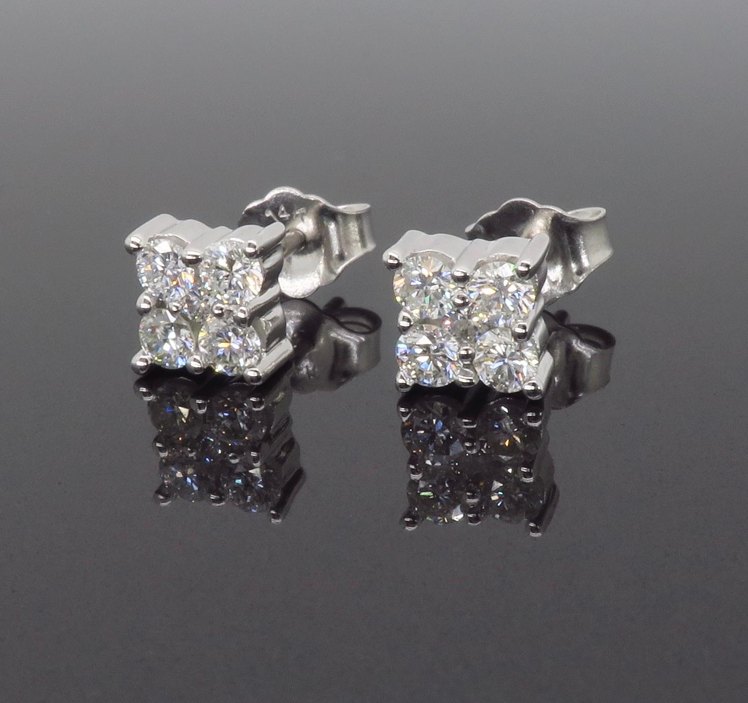 Cluster Diamond Stud Earrings For Sale 1