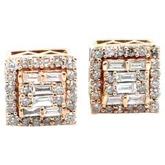 Cluster Diamond Stud Earrings Mined Baguette 1ct Rose Gold Screwback