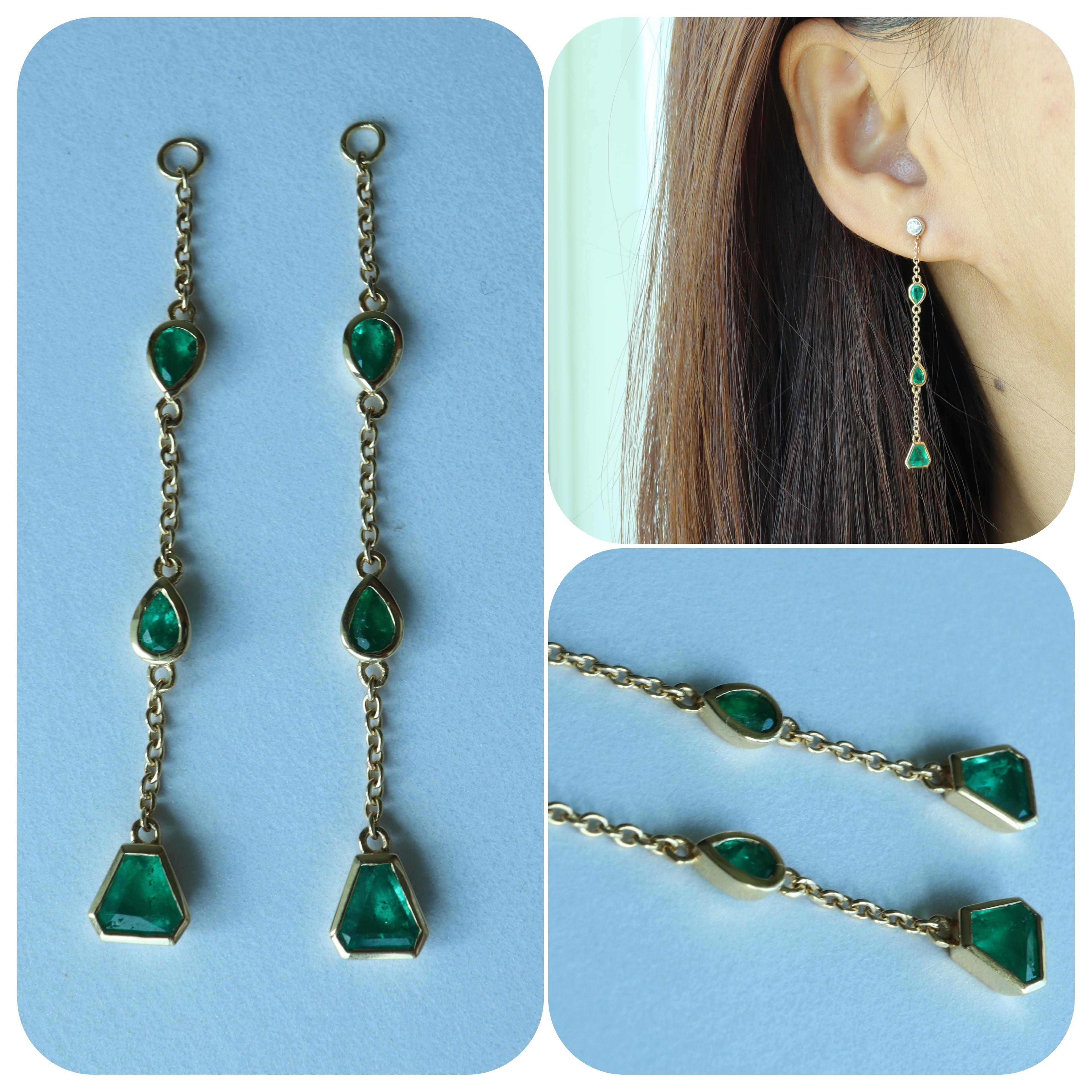 Cluster Drop Colombian Emerald Earring Enhancer in 18k yellow Gold For Sale 5