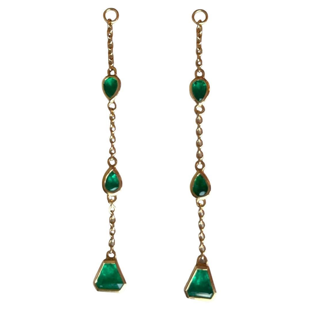 Cluster Drop Colombian Emerald Earring Enhancer in 18k yellow Gold