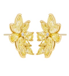 Cluster Earring with Fancy Yellow Diamonds