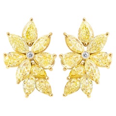 Cluster Earring with Fancy Yellow Diamonds