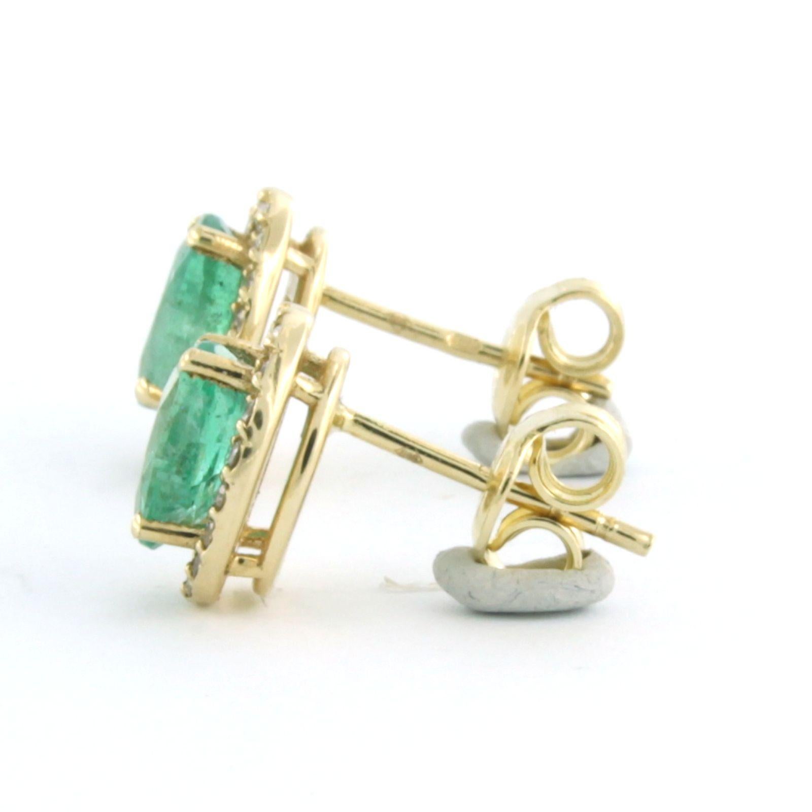 Cluster Earrings set with Emerald and diamonds 14k yellow gold For Sale 1