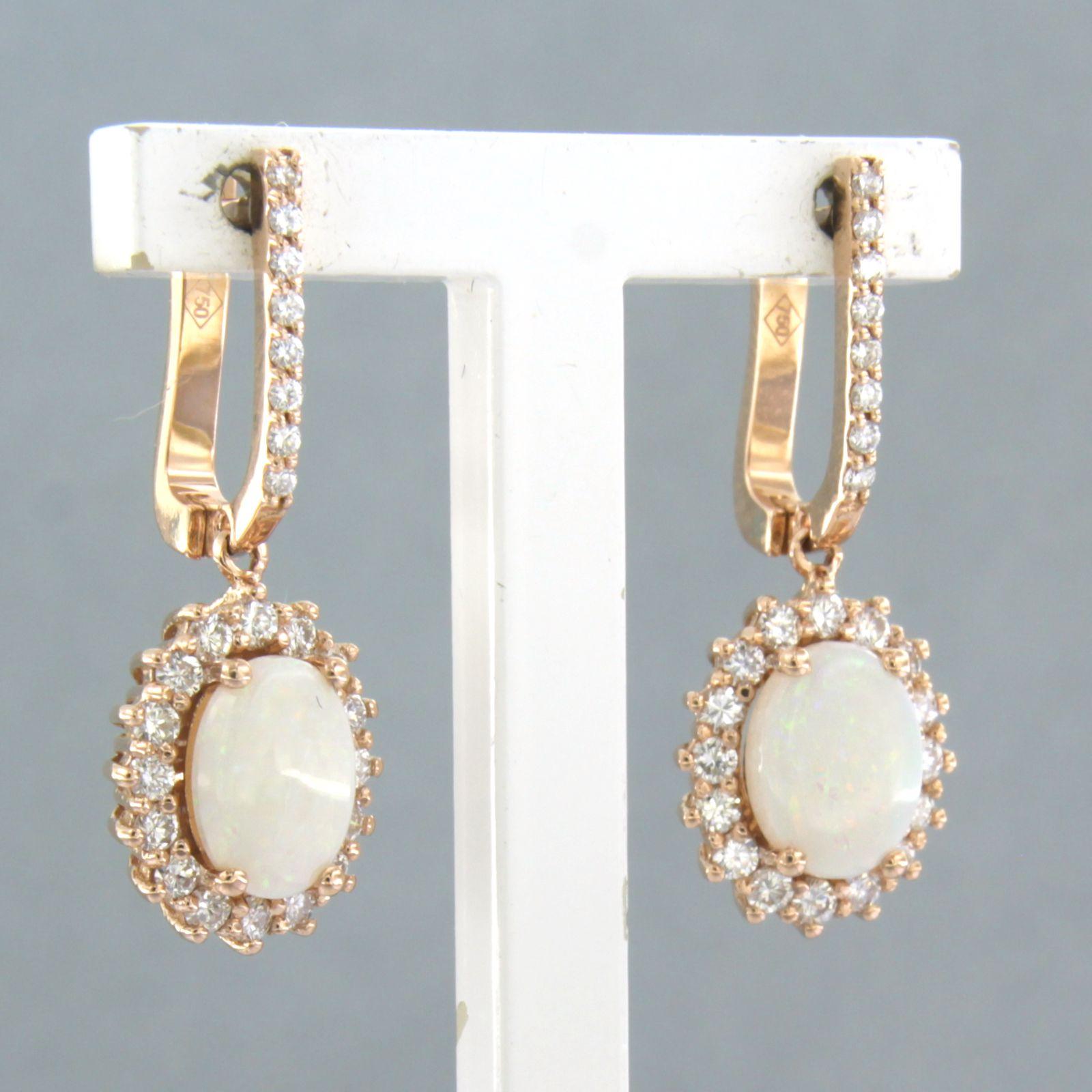 Modern Cluster Earrings set with opal and diamonds 18k pink gold For Sale