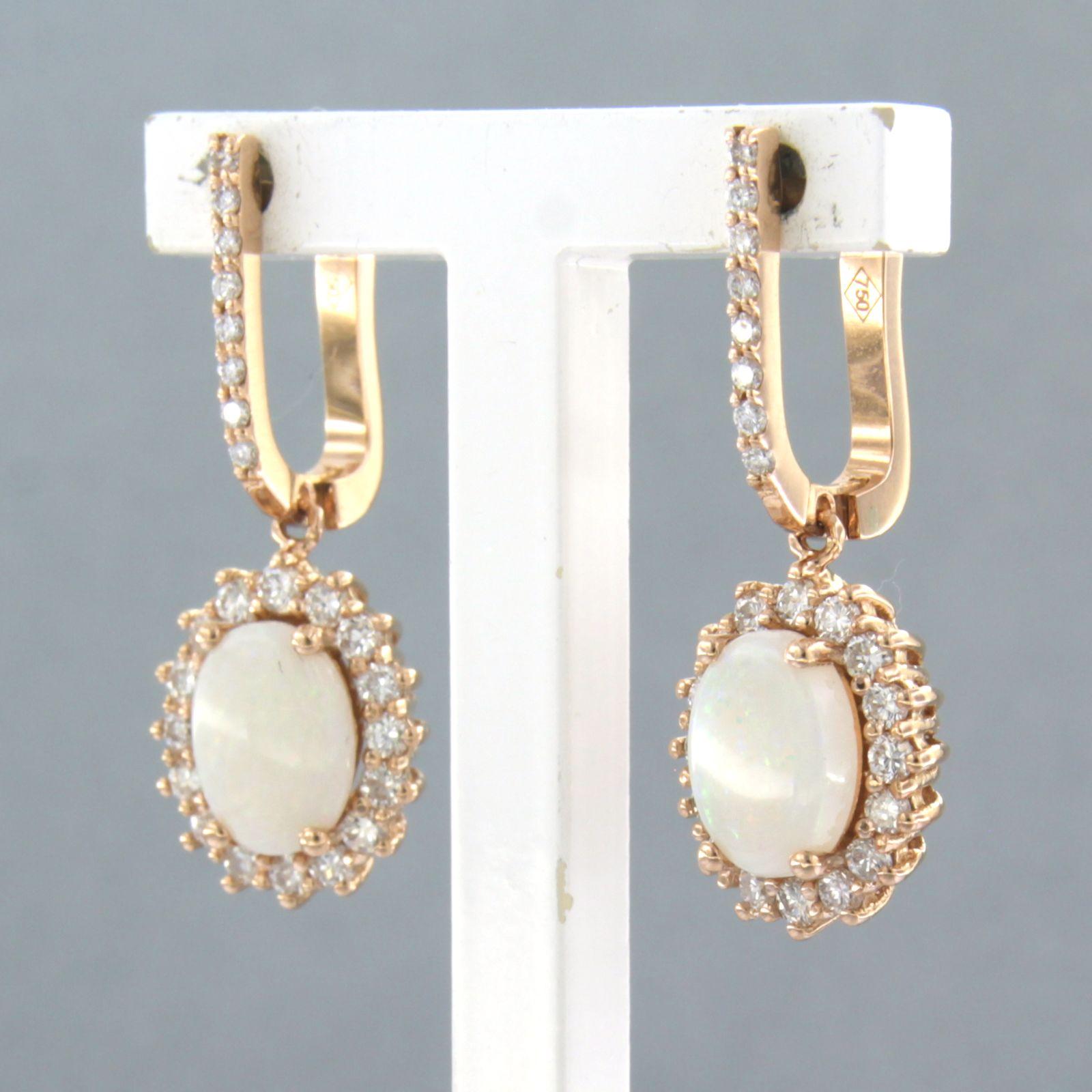 Brilliant Cut Cluster Earrings set with opal and diamonds 18k pink gold For Sale