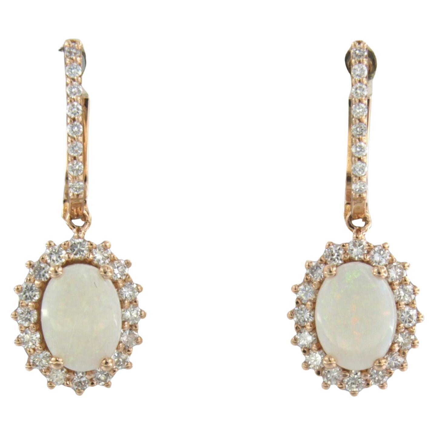 Cluster Earrings set with opal and diamonds 18k pink gold For Sale