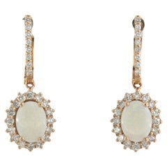Cluster Earrings set with opal and diamonds 18k pink gold