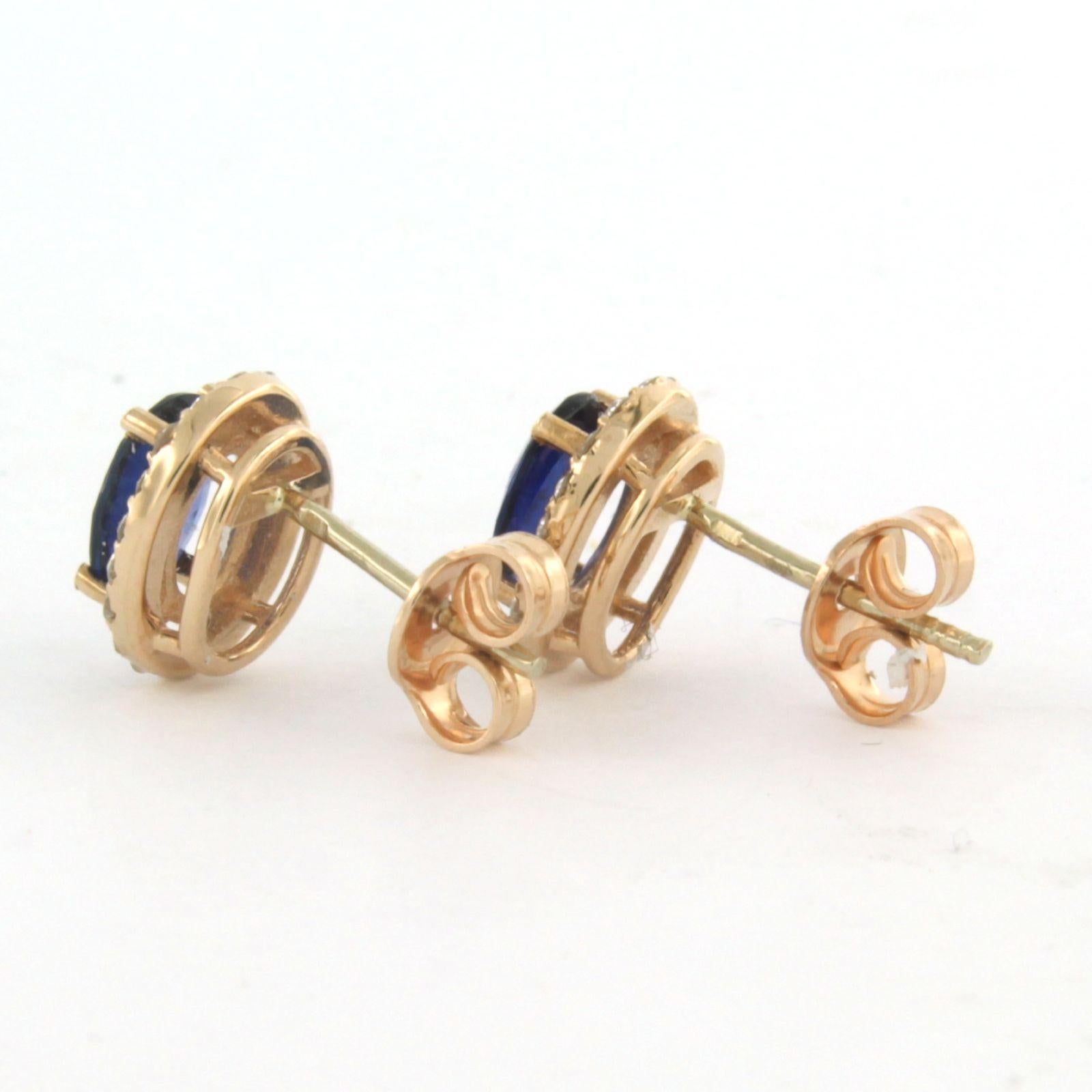 Cluster Earrings set with sapphire and diamonds 14k pink gold For Sale 1