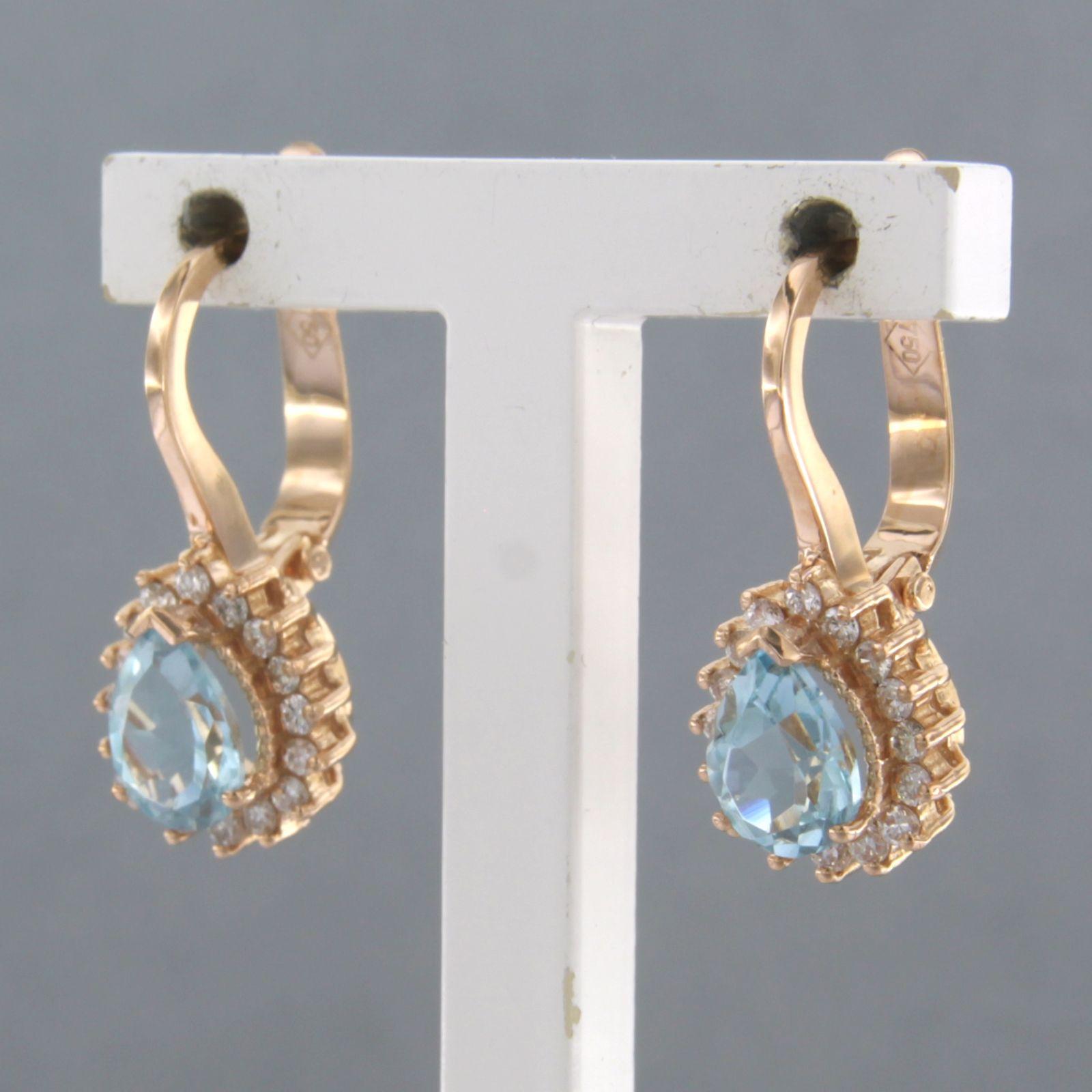 18k pink gold earrings set with topaz 1.52 ct and brilliant cut diamond 0.30 ct F/G VS/SI

Detailed description:

The earrings are 2.0 cm high and 1.0 cm wide

Total weight 4.0 grams

set with

- 2 x 7.0 mm x 5.0 mm pearshape facet cut topaz, total