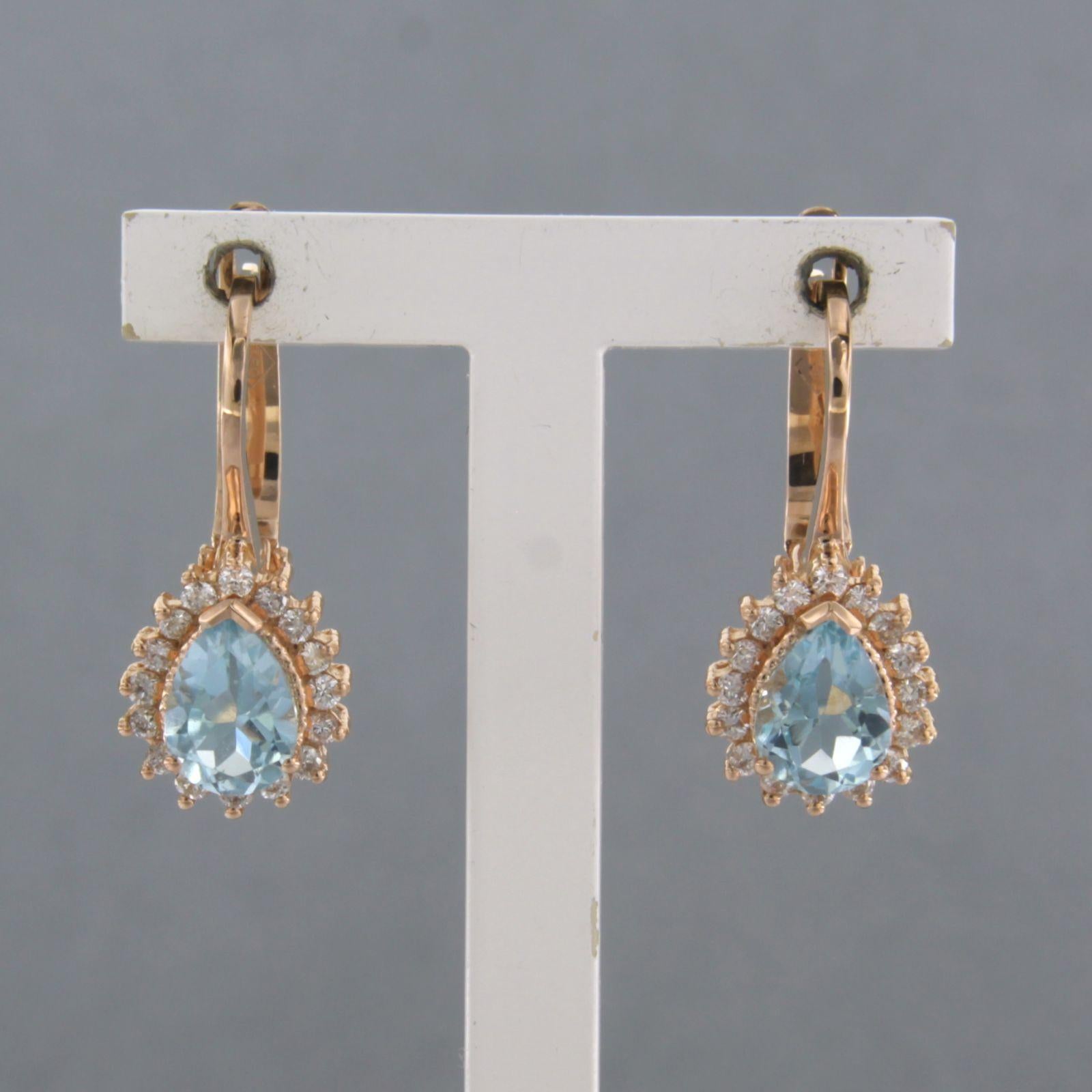 Brilliant Cut Cluster earrings set with topaz and diamonds 18k pink gold For Sale