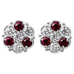 Cluster Earrings with Diamonds and Rubies