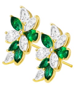 Cluster Earrings with Diamonds & Green Emeralds