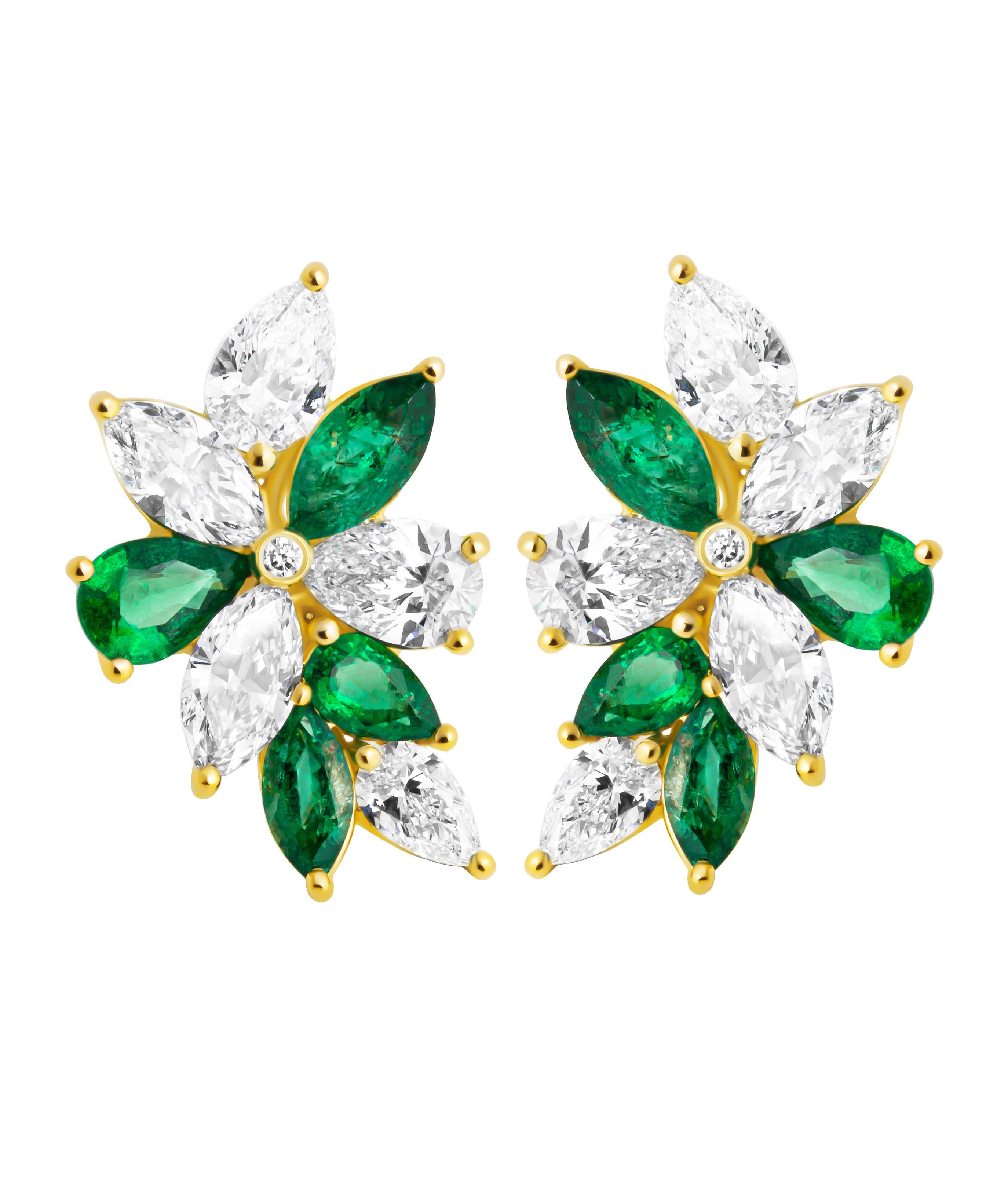 Pendientes Racimo con Diamantes y Esmeraldas Verdes en venta