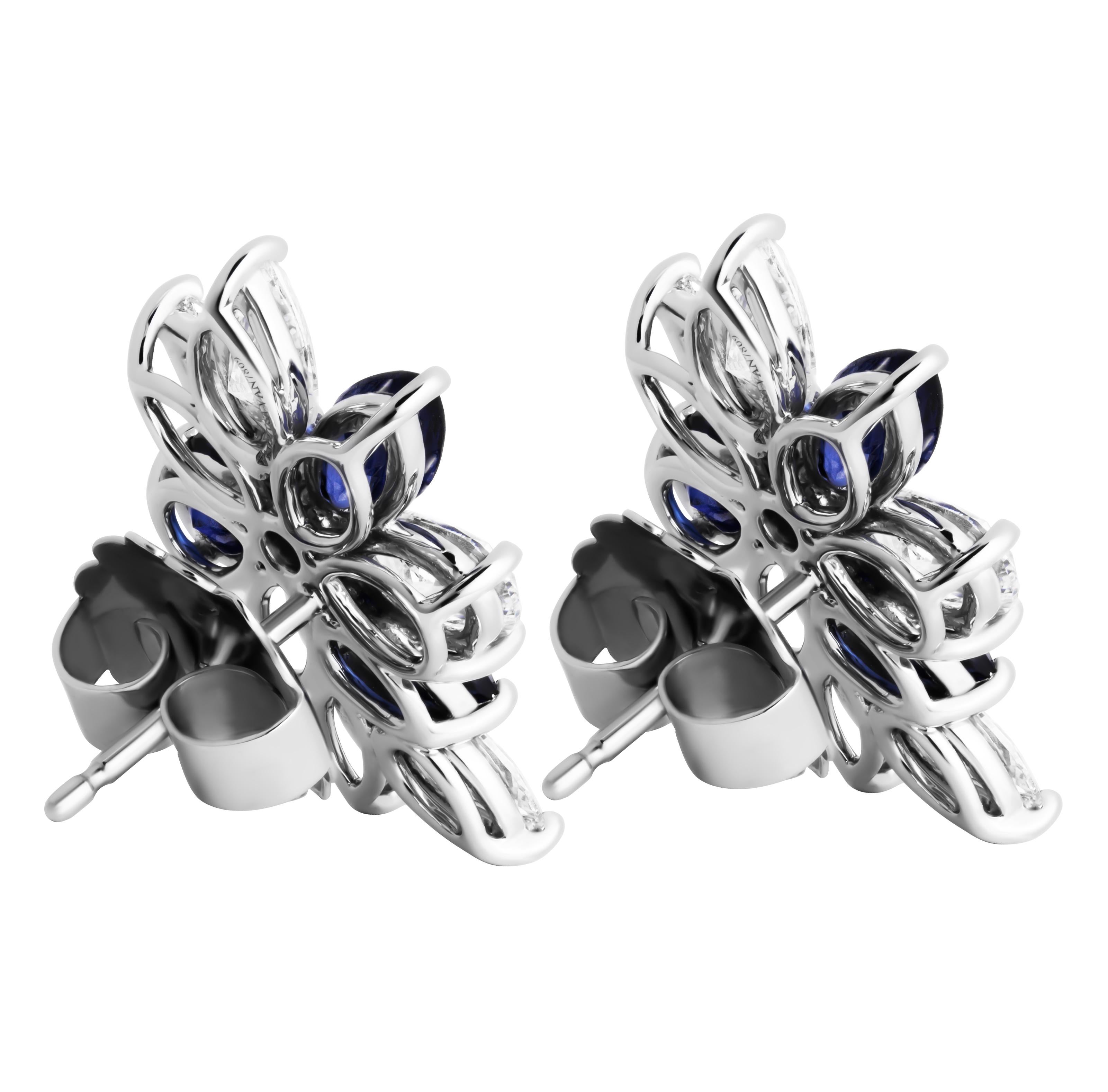 Pear Cut Cluster Earrings with Diamonds & Sapphires For Sale