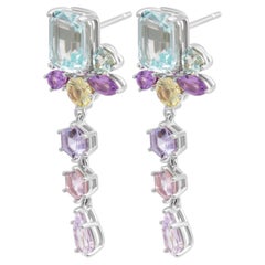 Cluster Earrings with Pastel Sapphires and Aquamarine