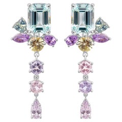 Cluster Earrings with Pastel Sapphires and Aquamarine