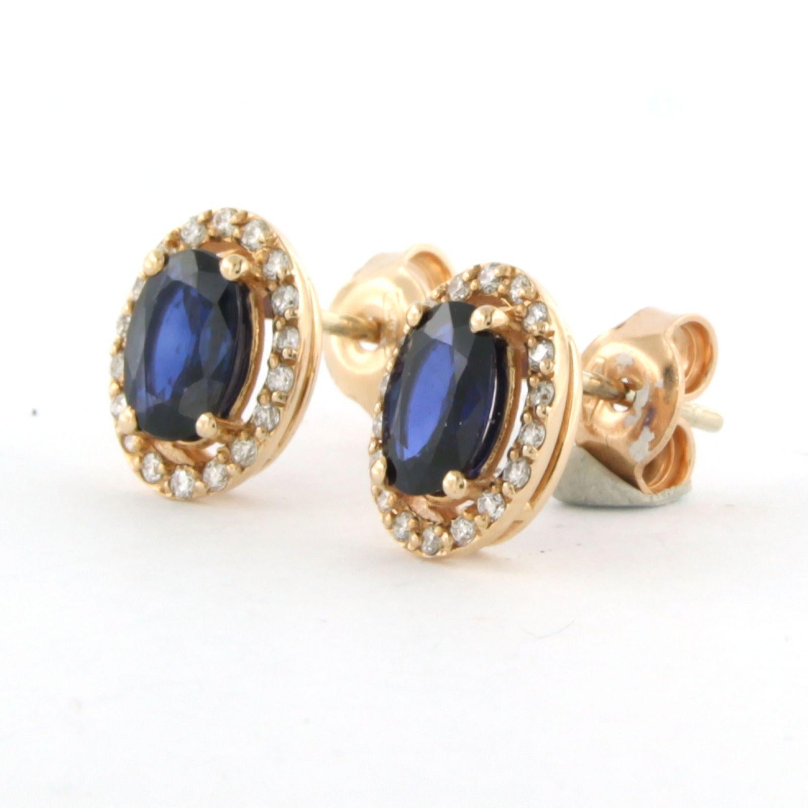 Modern Cluster Earrings with sapphire and brilliant cut diamonds up to 0.20ct 14k gold For Sale