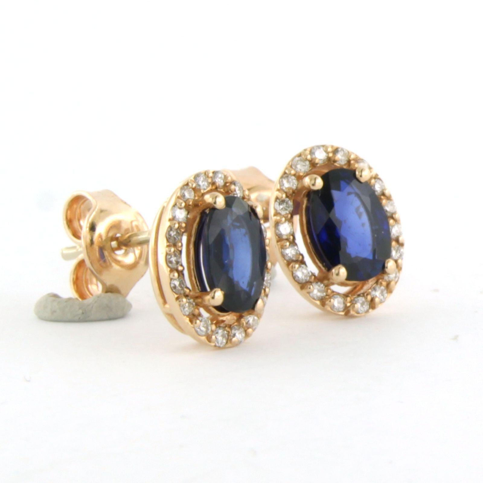 Brilliant Cut Cluster Earrings with sapphire and brilliant cut diamonds up to 0.20ct 14k gold For Sale
