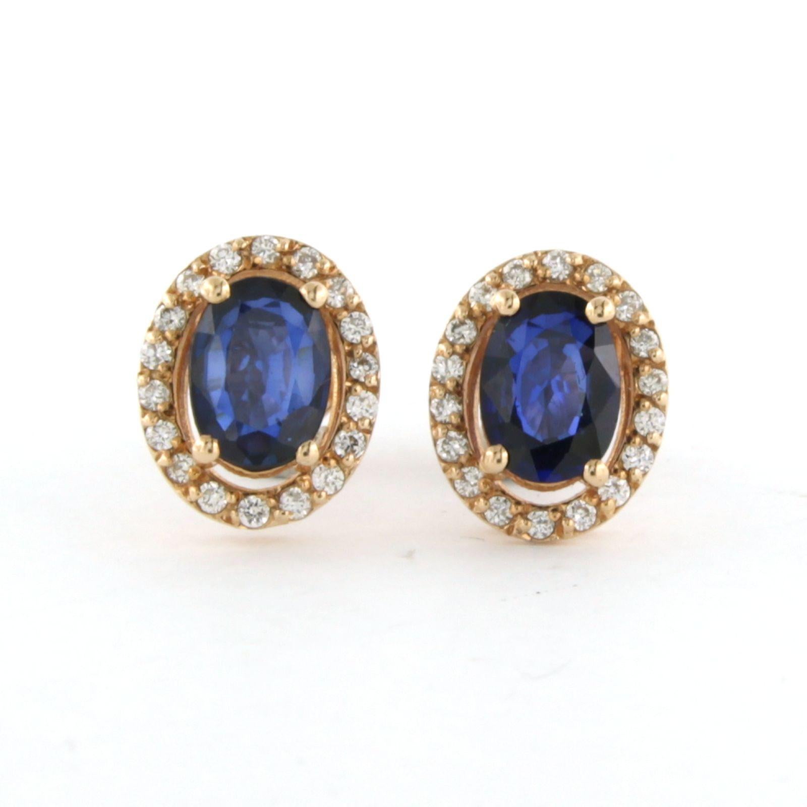 Cluster Earrings with sapphire and brilliant cut diamonds up to 0.20ct 14k gold For Sale 1