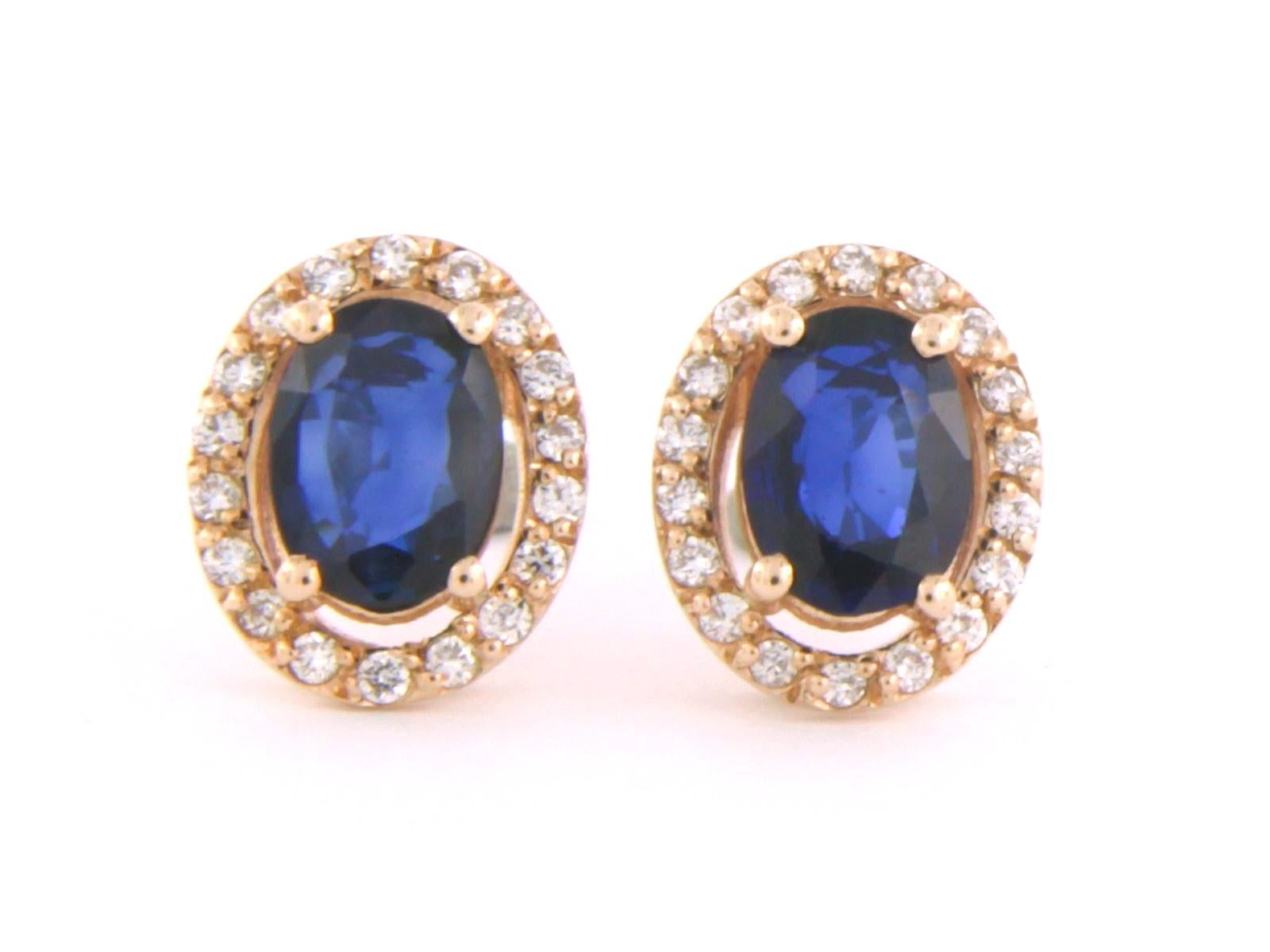 Cluster Earrings with sapphire and brilliant cut diamonds up to 0.20ct 14k gold For Sale 2