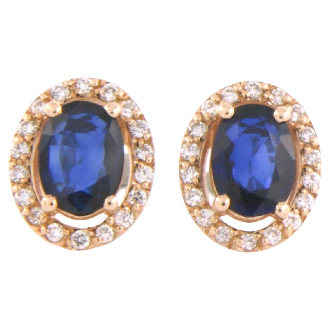 Cluster Earrings with sapphire and brilliant cut diamonds up to 0.20ct 14k gold