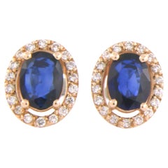 Orecchini a grappolo con zaffiro e diamanti taglio brillante fino a 0,20ct in oro 14k