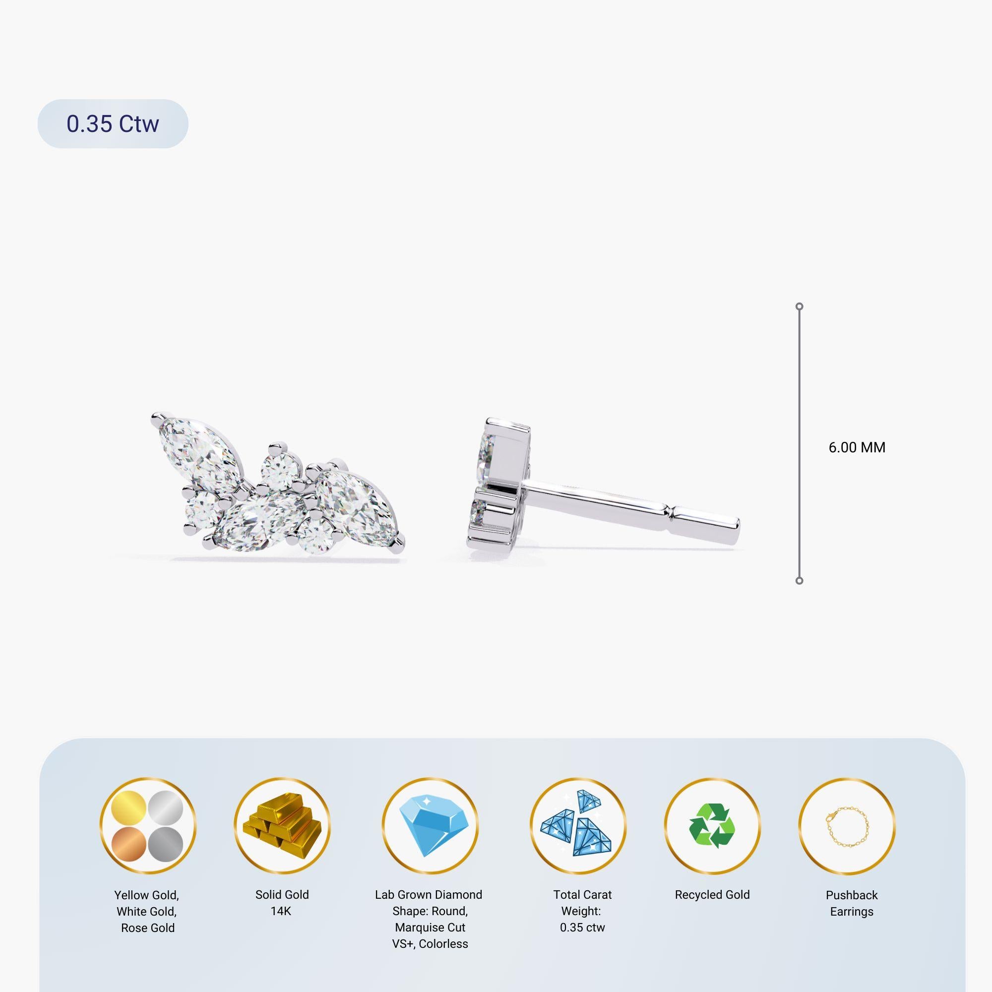 Racimo Elegante Boda Pendiente de Diamante Natural, Oro macizo 14k, SI GH en venta 4