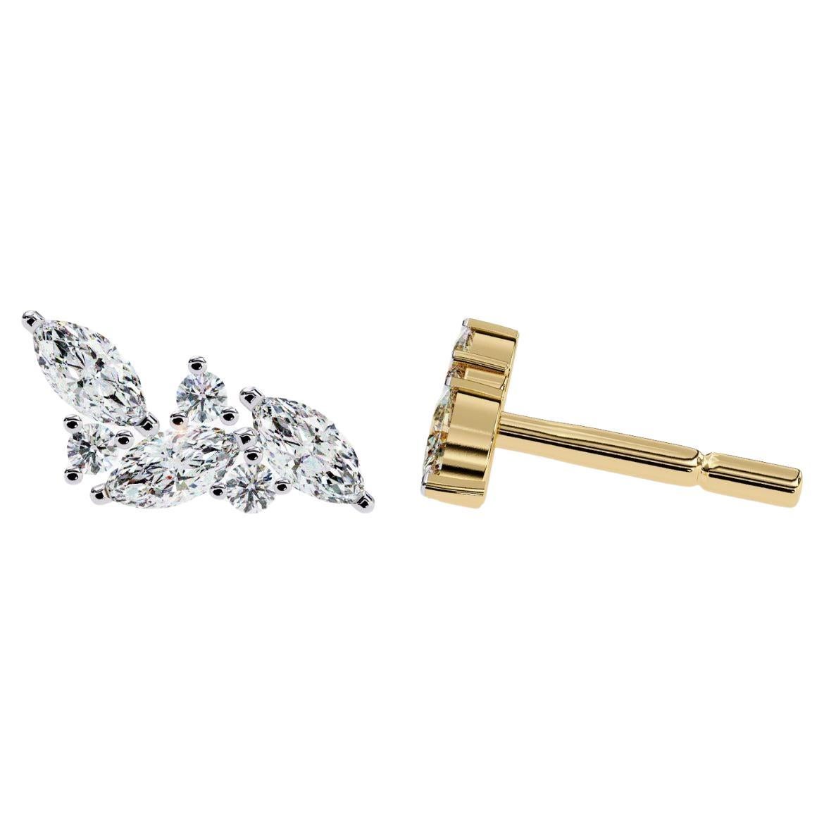 Cluster Elegant Wedding Bridal Natural Diamond Earring, 14k Solid Gold, SI GH