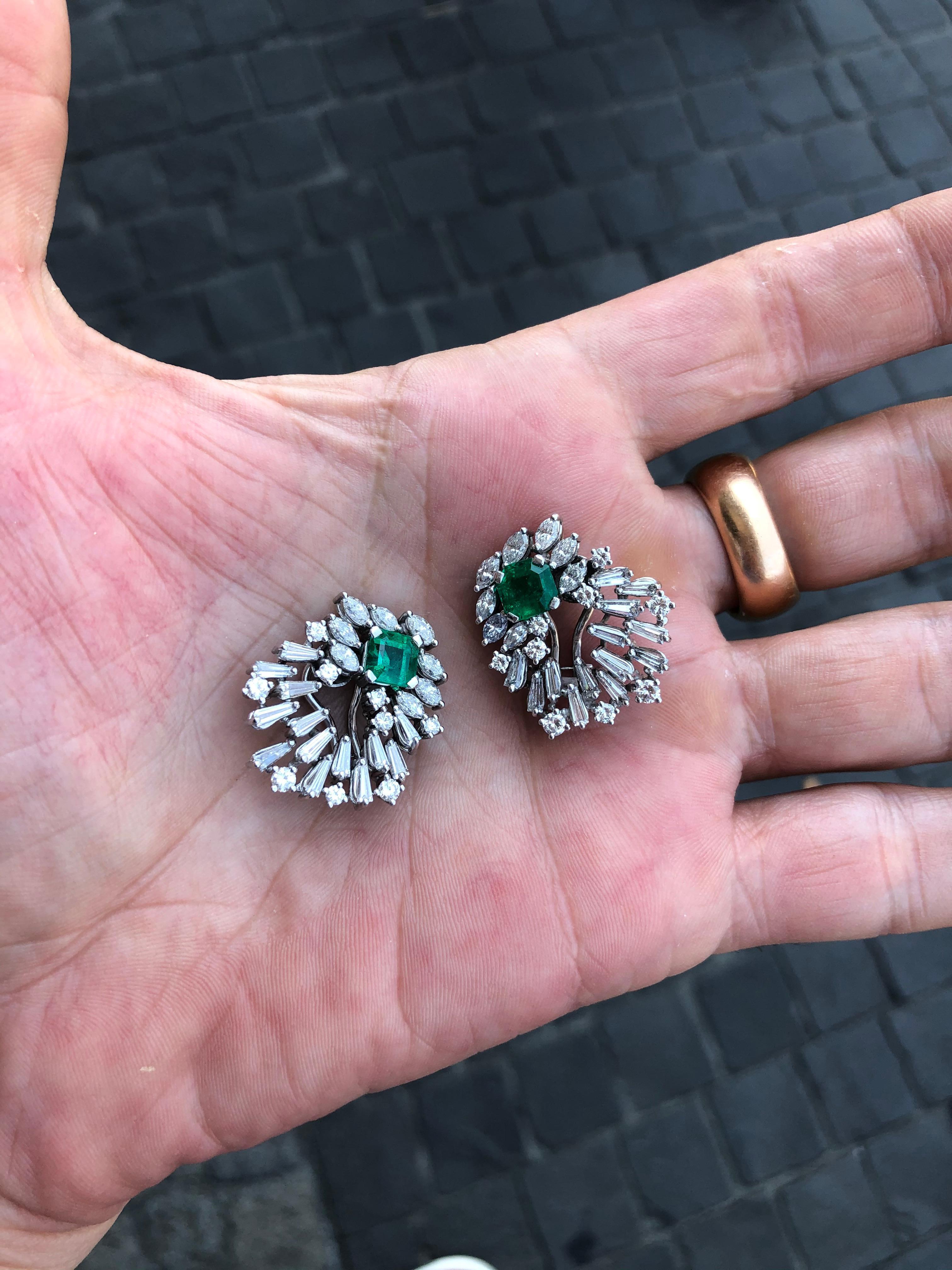 Cluster Emerald and Diamond Earclips in 18 Karat White Gold 6