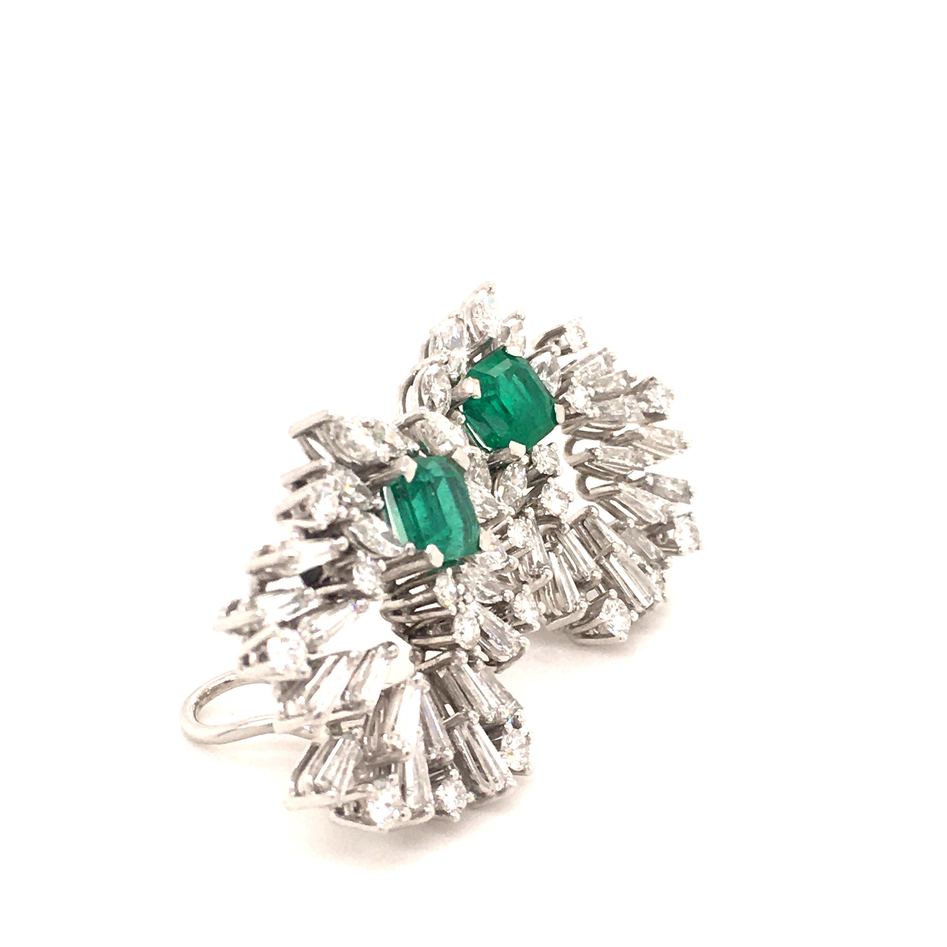 Cluster Emerald and Diamond Earclips in 18 Karat White Gold 1