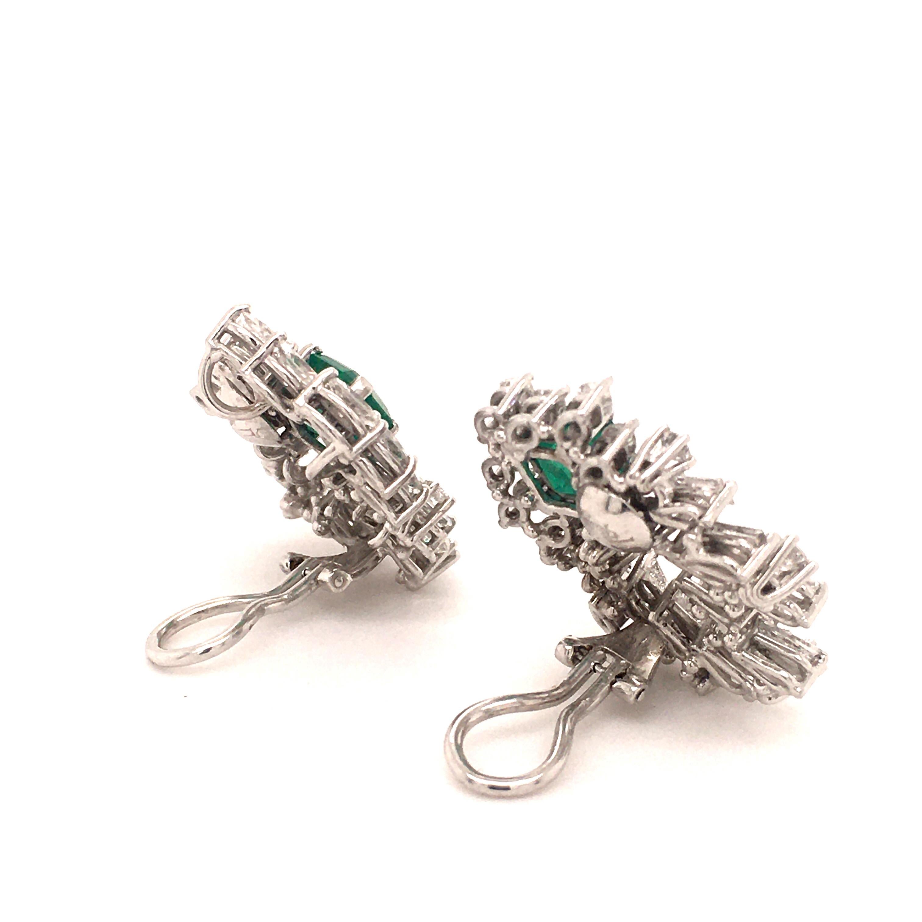 Cluster Emerald and Diamond Earclips in 18 Karat White Gold 2