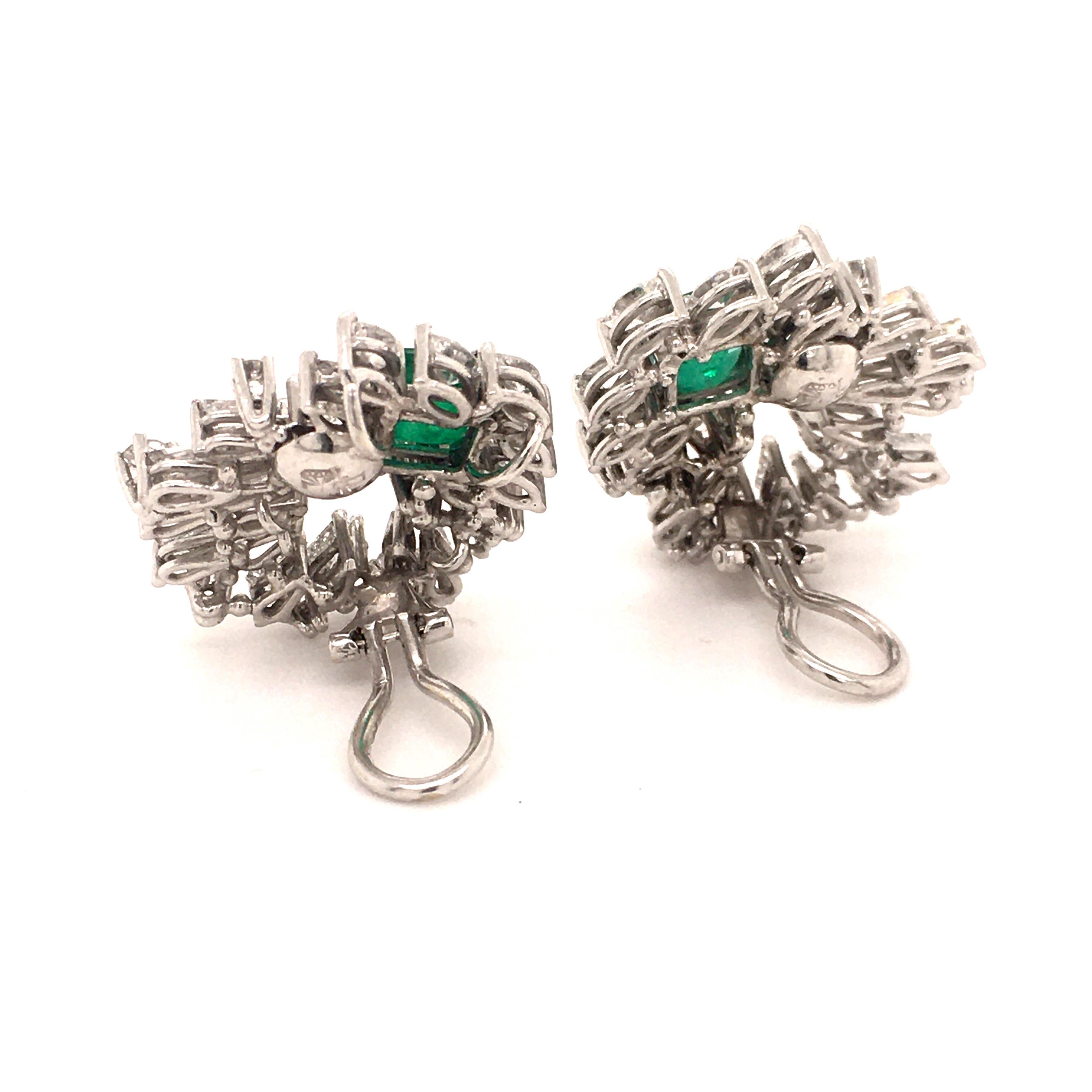 Cluster Emerald and Diamond Earclips in 18 Karat White Gold 3