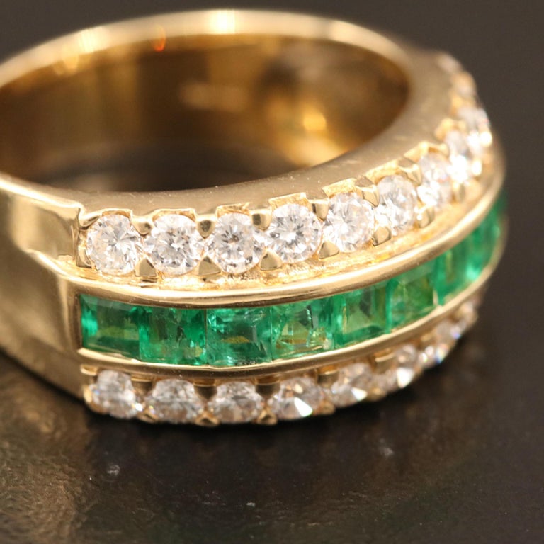 Customizable Cluster Emerald Diamond Wedding Band for Her Vintage Emerald Diamond Bridal Her For