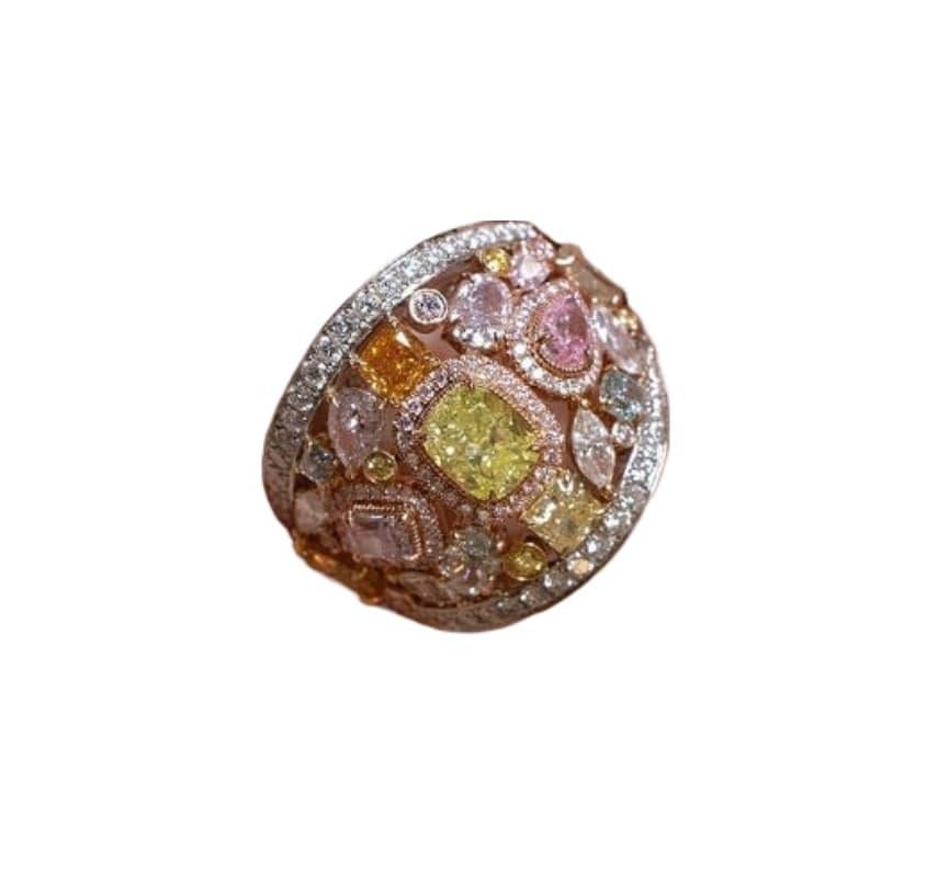 Cluster Fancy Color Diamond Multi Color, 13 GIA Certificates, Pink, Blue, Yellow In New Condition For Sale In New York, NY