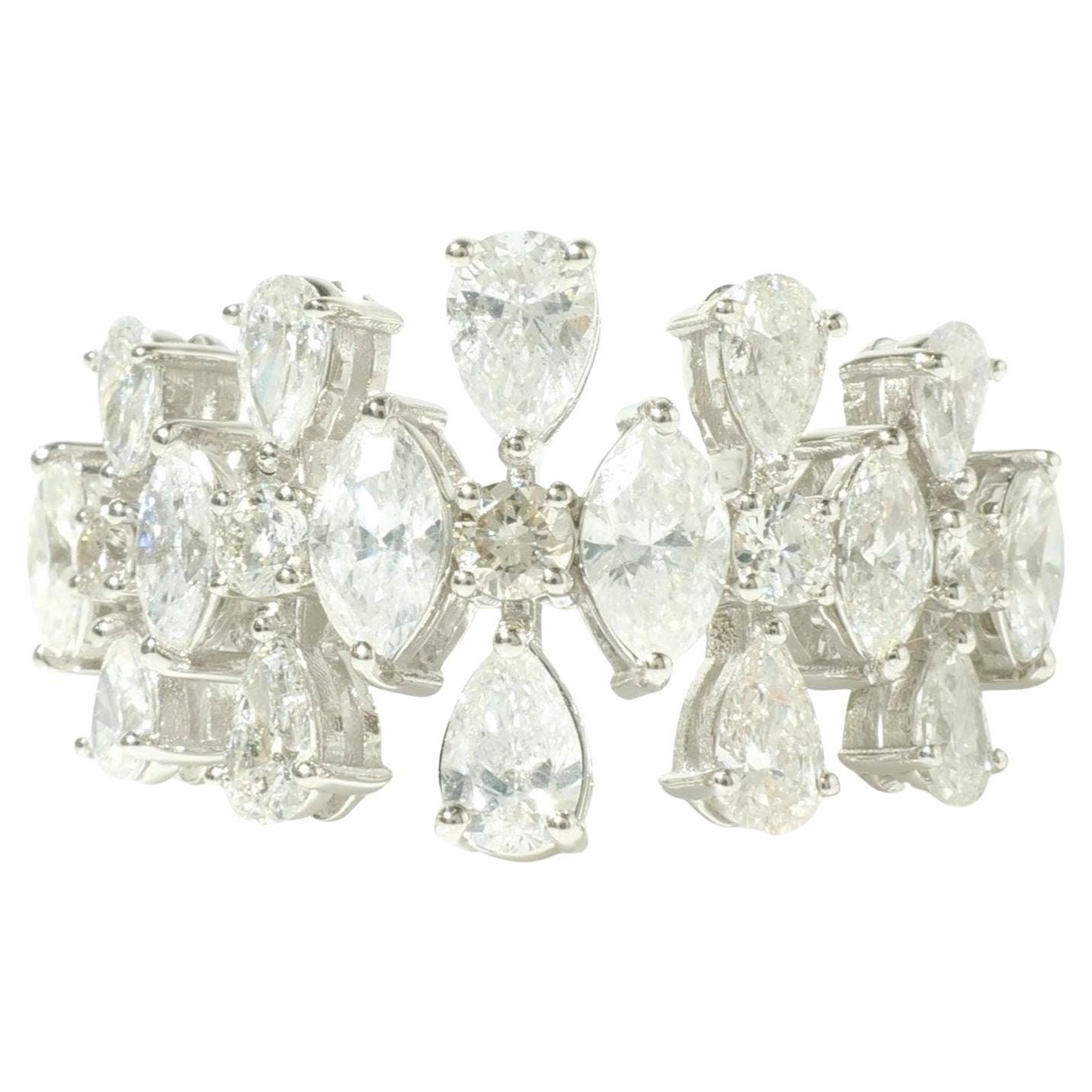 Cluster Floral Fancy Natural Diamond Ring in 14k Solid Gold (Certified)