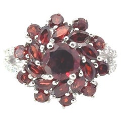 Cluster Garnet Cocktail Ring in Red Gemstone Vintage Ring Gift for Mom in Silver