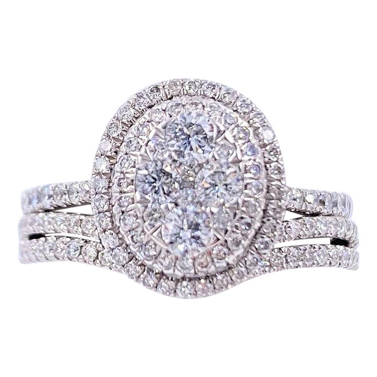 Cluster Halo Diamond Engagement Ring Wedding Set 1.28 Carat
