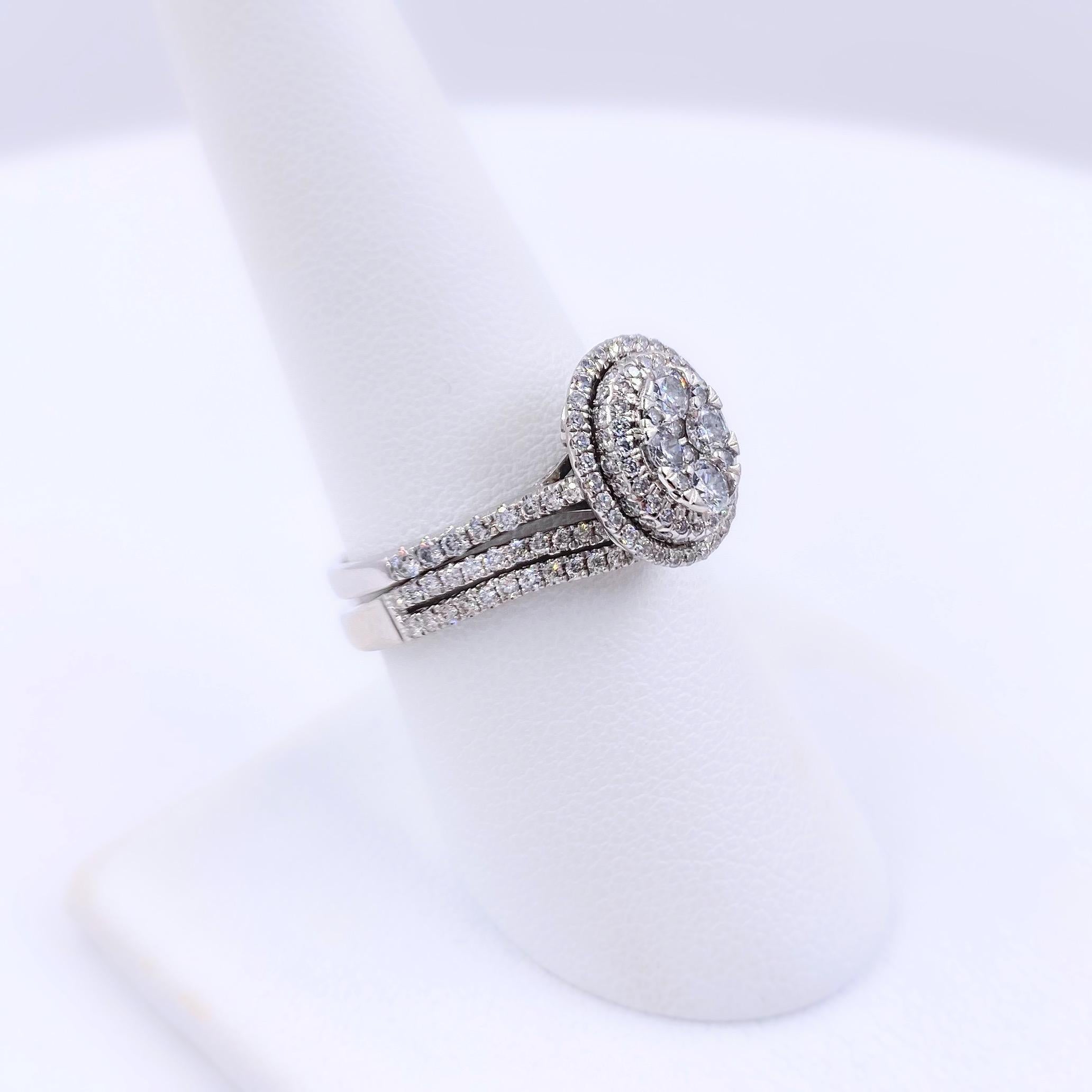 Cluster Halo Diamond Engagement Ring Wedding Set 1.28 Carat 2