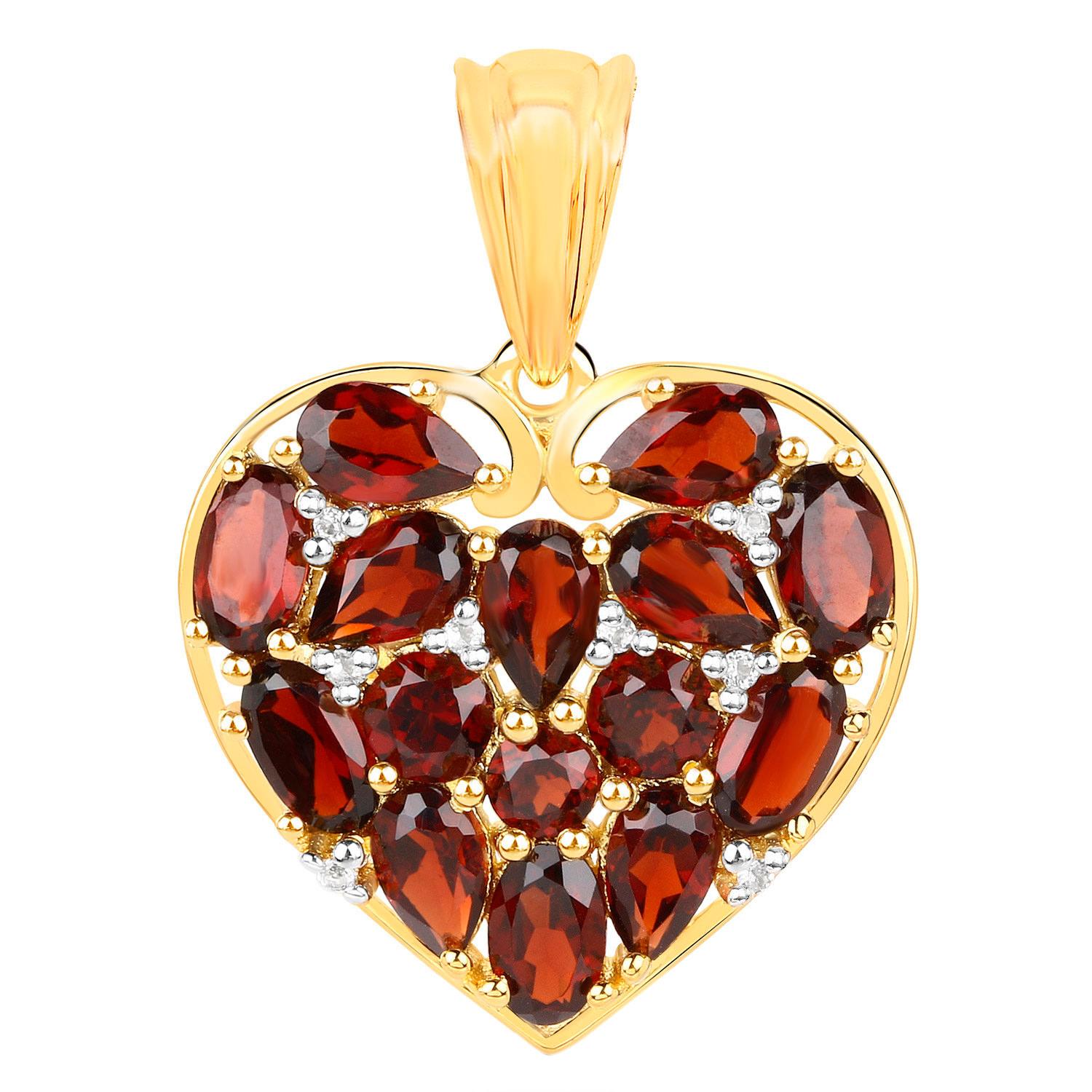 Mixed Cut Cluster Heart Pendant Necklace Garnet 3.78 Carats 18K Yellow Gold Silver For Sale