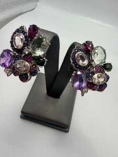 Cluster Huge gemstone diamond earrings 14KT omega earrings