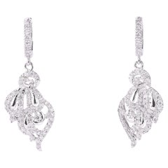 Cluster Leaf Natural Diamond Dangle Earrings in 14K Solid Gold (Certified)