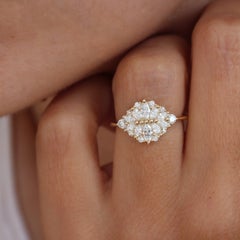 Cluster Marquise Diamond Engagement Ring, 14k Yellow Gold 'Reflections'