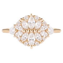 Verlobungsring mit Cluster-Marquise-Diamant, 14k Gelbgold 'Reflections'